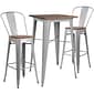 Flash Furniture Metal/Wood Restaurant Bar Table Set, 42"H, Silver (CHWDTBCH2)