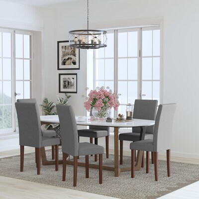 Flash Furniture Greenwich Series Midcentury Fabric Parsons Dining Chair, Light Gray, 6 Pack (6QYA379061LGY)