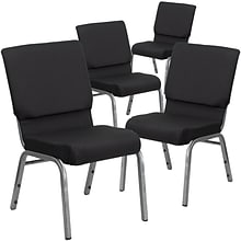 Flash Furniture HERCULES Series Fabric Church Stacking Chair, Black Patterned/Silver Vein Frame, 4 P