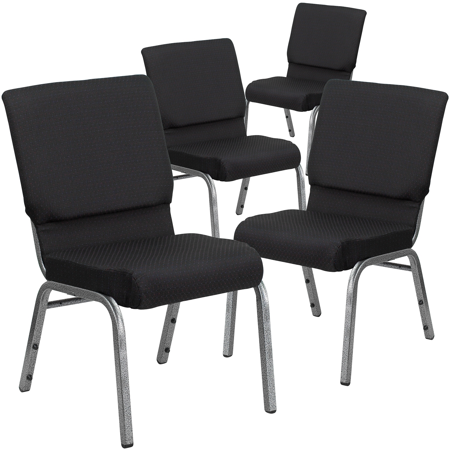 Flash Furniture HERCULES Series Fabric Church Stacking Chair, Black Patterned/Silver Vein Frame, 4 Pack (4FCH185SVJP02)