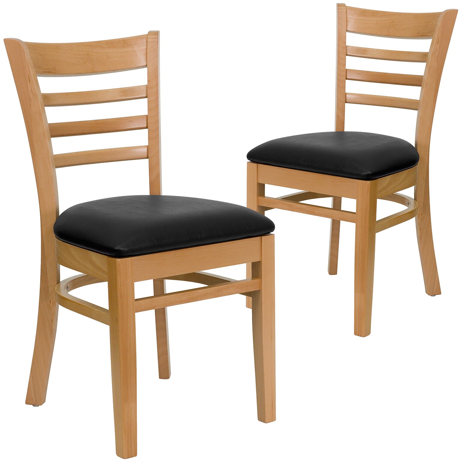 Flash Furniture Hercules Traditional Vinyl & Wood Ladder Back Restaurant Dining Chair, Natural/Black, 2/Pack (2XUW05NATBKV)