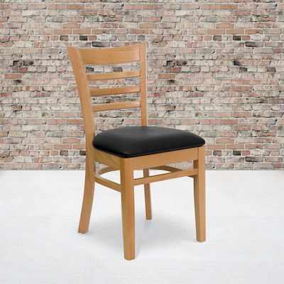 Flash Furniture Hercules Traditional Vinyl & Wood Ladder Back Restaurant Dining Chair, Natural/Black, 2/Pack (2XUW05NATBKV)