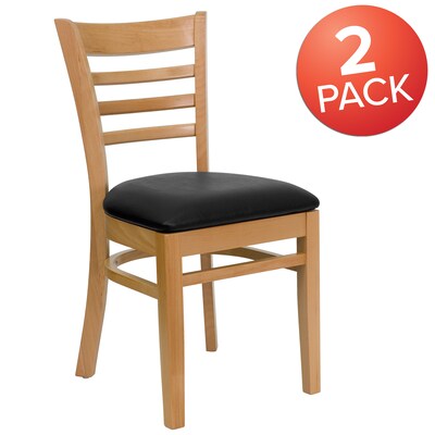 Flash Furniture Hercules Traditional Vinyl & Wood Ladder Back Restaurant Dining Chair, Natural/Black, 2/Pack (2XUW05NATBKV)