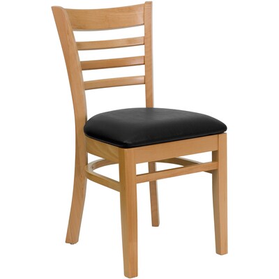 Flash Furniture Hercules Traditional Vinyl & Wood Ladder Back Restaurant Dining Chair, Natural/Black, 2/Pack (2XUW05NATBKV)