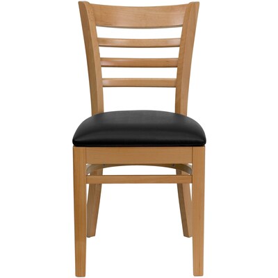 Flash Furniture Hercules Traditional Vinyl & Wood Ladder Back Restaurant Dining Chair, Natural/Black, 2/Pack (2XUW05NATBKV)