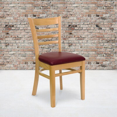 Flash Furniture Hercules Traditional Vinyl & Wood Ladder Back Restaurant Dining Chair, Natural/Burgundy, 2/Pack (2XUW05NATBRV)