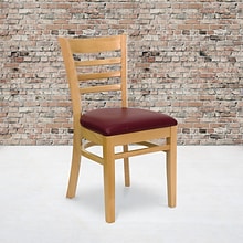 Flash Furniture Hercules Traditional Vinyl & Wood Ladder Back Restaurant Dining Chair, Natural/Burgu
