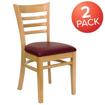 Flash Furniture Hercules Traditional Vinyl & Wood Ladder Back Restaurant Dining Chair, Natural/Burgundy, 2/Pack (2XUW05NATBRV)