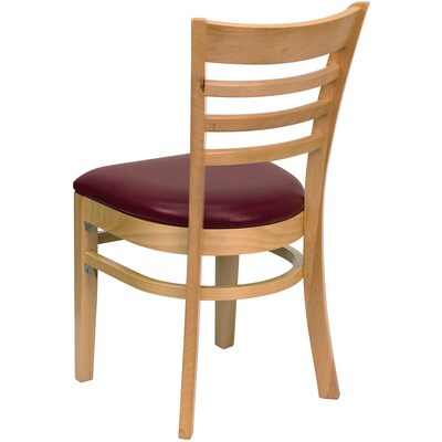 Flash Furniture Hercules Traditional Vinyl & Wood Ladder Back Restaurant Dining Chair, Natural/Burgundy, 2/Pack (2XUW05NATBRV)