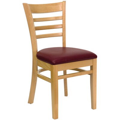 Flash Furniture Hercules Traditional Vinyl & Wood Ladder Back Restaurant Dining Chair, Natural/Burgundy, 2/Pack (2XUW05NATBRV)