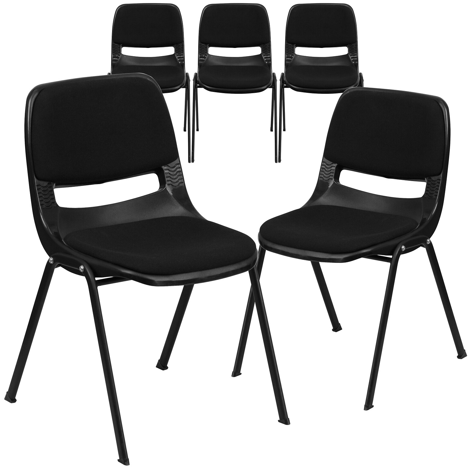 Flash Furniture HERCULES Series Fabric Padded Shell Stack Chair, Black, 5 Pack (5RUTEO101PAD)