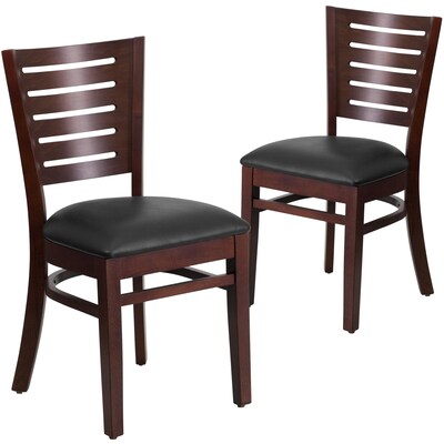 Flash Furniture Darby Traditional Vinyl & Wood Slat Back Restaurant Dining Chair, Walnut/Black, 2/Pack (2XUDGW018WABKV)