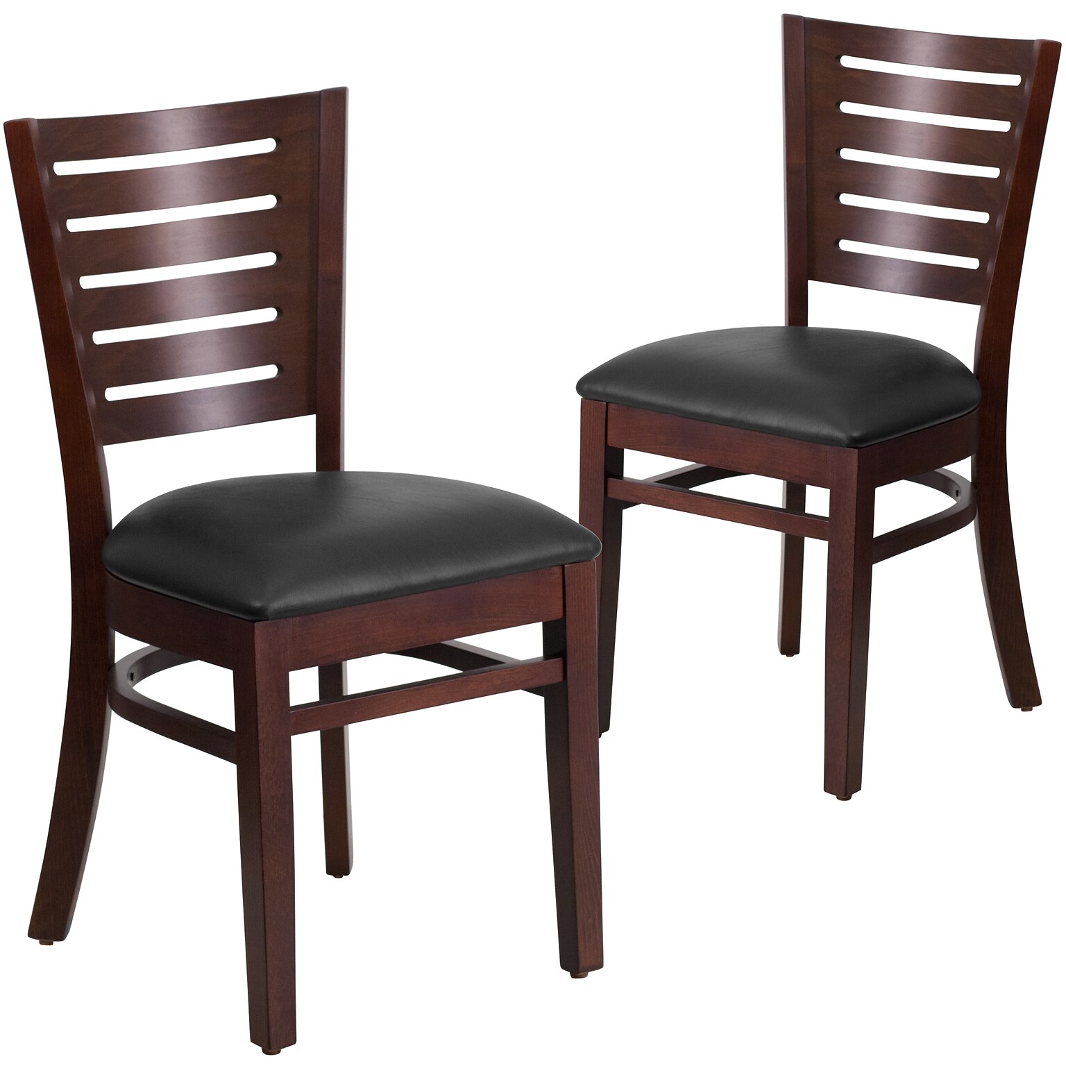 Flash Furniture Darby Traditional Vinyl & Wood Slat Back Restaurant Dining Chair, Walnut/Black, 2/Pack (2XUDGW018WABKV)