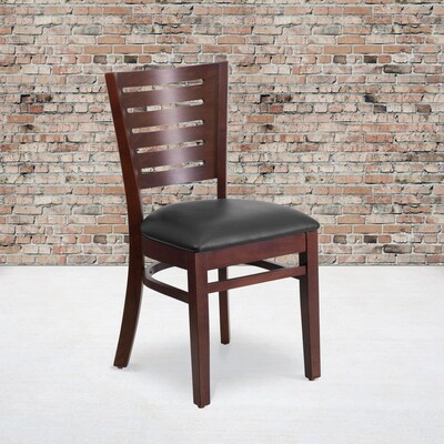 Flash Furniture Darby Traditional Vinyl & Wood Slat Back Restaurant Dining Chair, Walnut/Black, 2/Pack (2XUDGW018WABKV)