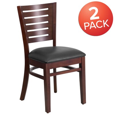 Flash Furniture Darby Traditional Vinyl & Wood Slat Back Restaurant Dining Chair, Walnut/Black, 2/Pack (2XUDGW018WABKV)