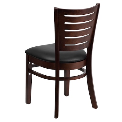 Flash Furniture Darby Traditional Vinyl & Wood Slat Back Restaurant Dining Chair, Walnut/Black, 2/Pack (2XUDGW018WABKV)