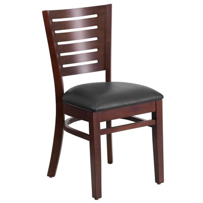 Flash Furniture Darby Traditional Vinyl & Wood Slat Back Restaurant Dining Chair, Walnut/Black, 2/Pack (2XUDGW018WABKV)