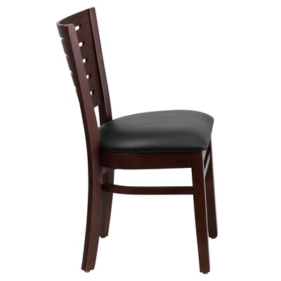 Flash Furniture Darby Traditional Vinyl & Wood Slat Back Restaurant Dining Chair, Walnut/Black, 2/Pack (2XUDGW018WABKV)