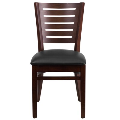 Flash Furniture Darby Traditional Vinyl & Wood Slat Back Restaurant Dining Chair, Walnut/Black, 2/Pack (2XUDGW018WABKV)