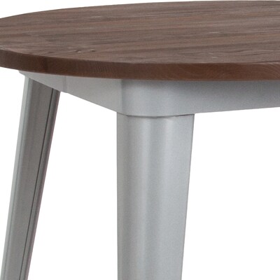 Flash Furniture Metal/Wood Restaurant Dining Table, 30.5"H, Silver (CH5109029M1SIL)