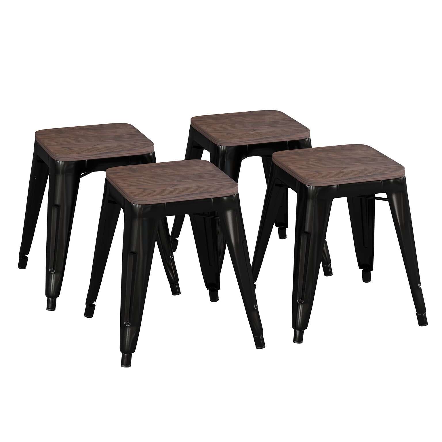 Flash Furniture Kai Industrial Metal Stackable Table Height Stool without Back, Black, 4-Pieces/Pack (ETBT350318BLKWD)