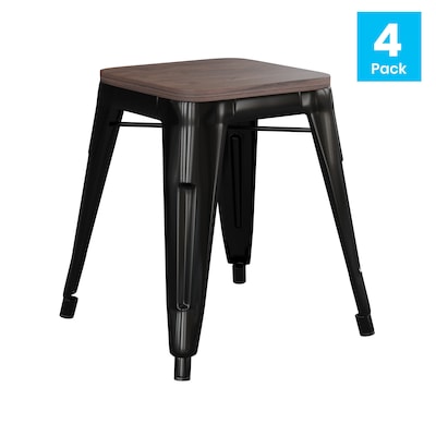 Flash Furniture Kai Industrial Metal Stackable Table Height Stool without Back, Black, 4-Pieces/Pack (ETBT350318BLKWD)