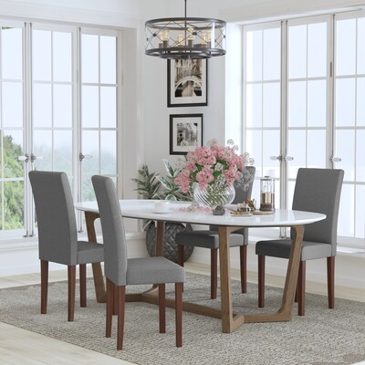 Flash Furniture Greenwich Series Midcentury Fabric Parsons Dining Chair, Light Gray, 4 Pack (4QYA379061LGY)