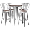 Flash Furniture Metal/Wood Restaurant Bar Table Set, 42H, Silver (CHWDTBCH11)
