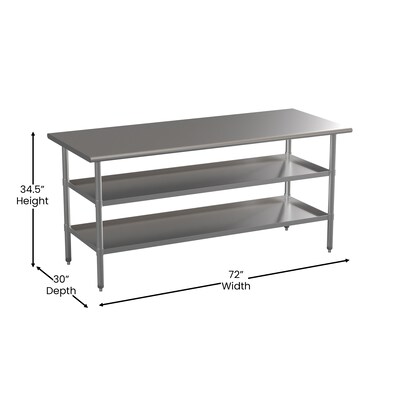 Flash Furniture Stainless Steel Worktable, 72" x 30" (NHWTGU3072)