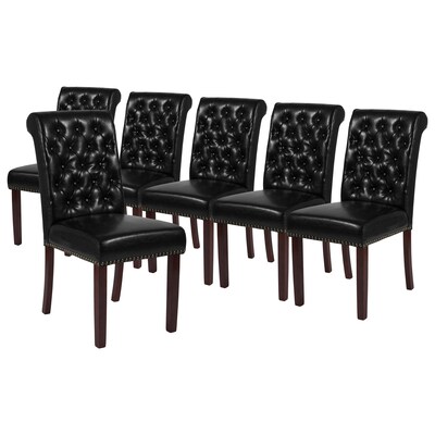 Flash Furniture Midcentury LeatherSoft Parsons Dining Chair, Black, 6/Pack (6BTPBKLEA)