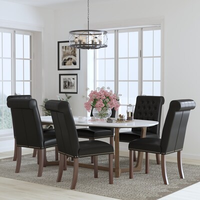 Flash Furniture Midcentury LeatherSoft Parsons Dining Chair, Black, 6/Pack (6BTPBKLEA)