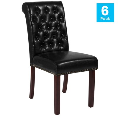 Flash Furniture Midcentury LeatherSoft Parsons Dining Chair, Black, 6/Pack (6BTPBKLEA)