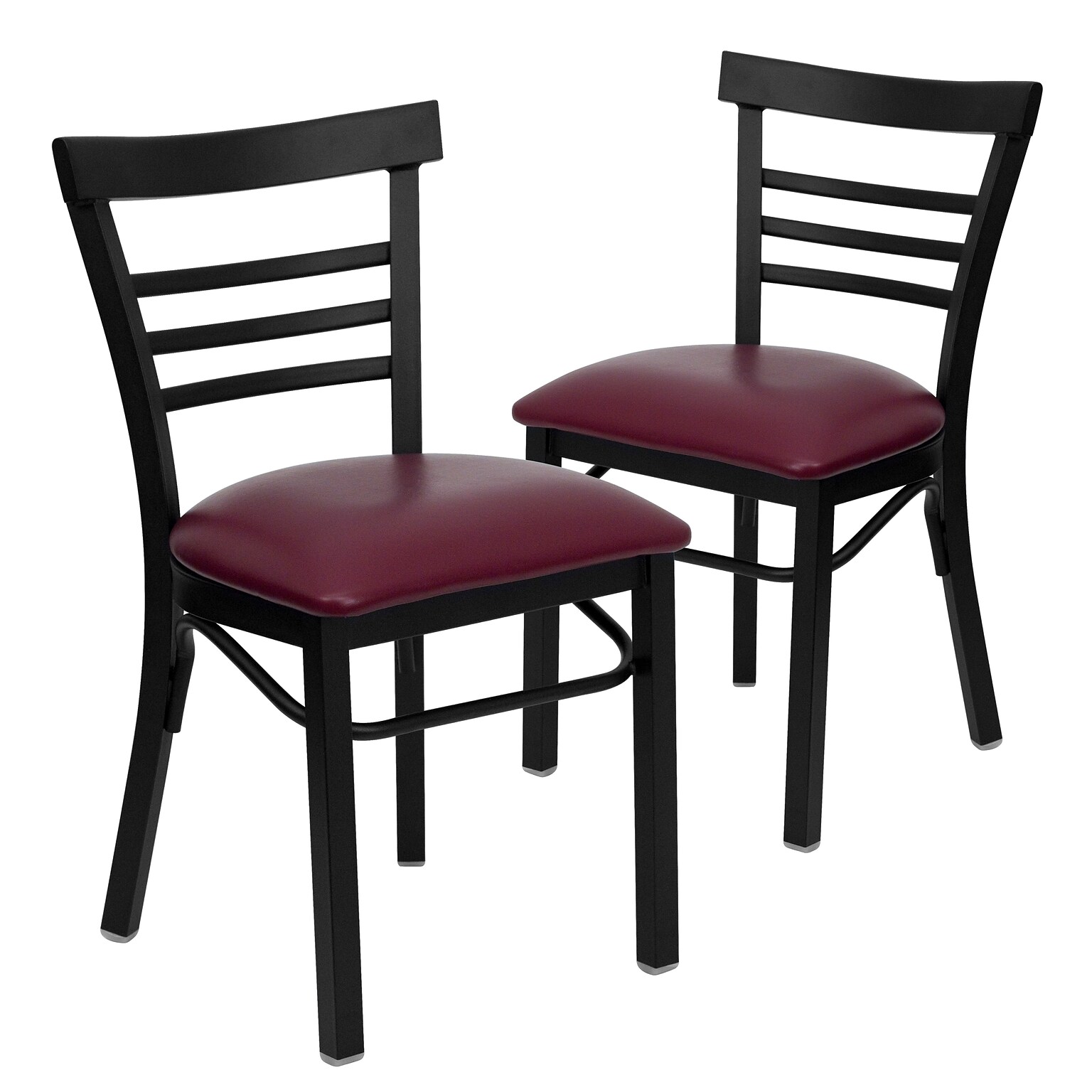 Flash Furniture Hercules Traditional Vinyl & Metal Ladder Back Restaurant Dining Chair, Burgundy, 2/Pack (2XU6Q6B1LADBRV)