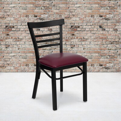 Flash Furniture Hercules Traditional Vinyl & Metal Ladder Back Restaurant Dining Chair, Burgundy, 2/