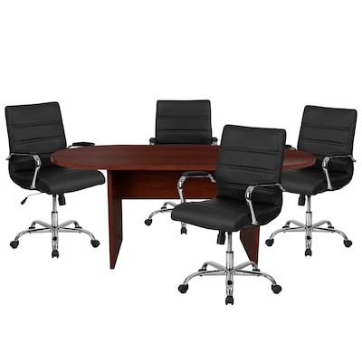 Flash Furniture 72 Oval 5-Piece Conference Table Set, Mahogany (BLN6GCMHG2286BK)