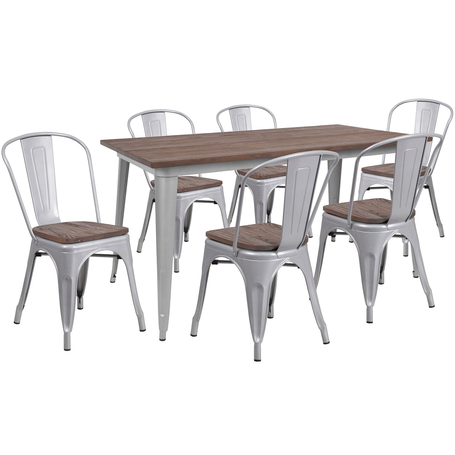 Flash Furniture Metal/Wood Restaurant Dining Table Set, 30.5H, Silver (CHWDTBCH14)