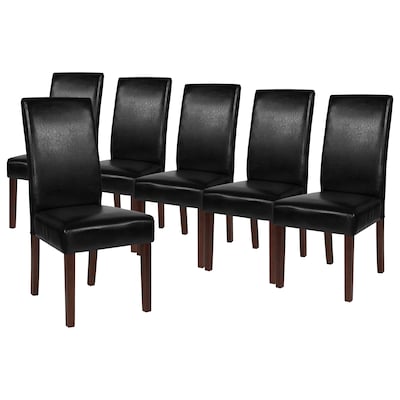 Flash Furniture Greenwich Series Midcentury LeatherSoft Parsons Dining Chair, Black, 6/Pack (6QYA379