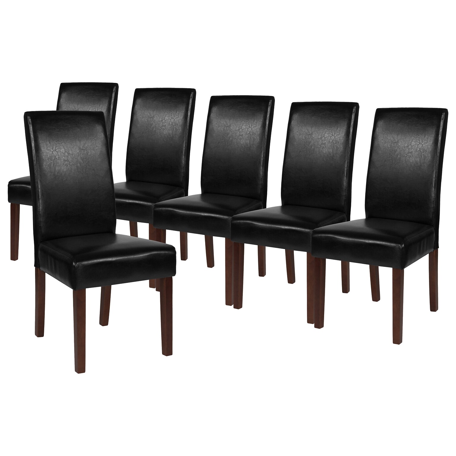 Flash Furniture Greenwich Series Midcentury LeatherSoft Parsons Dining Chair, Black, 6/Pack (6QYA379061BKL)