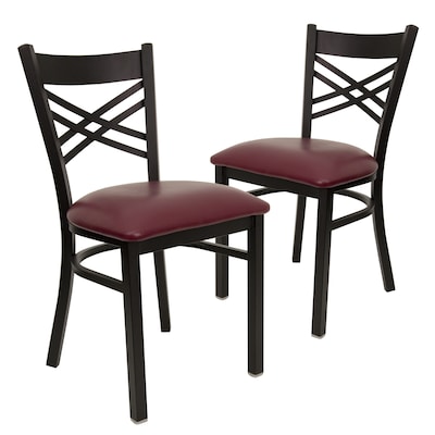 Flash Furniture Hercules Traditional Vinyl & Metal X-Back Restaurant Dining Chair, Burgundy, 2/Pack