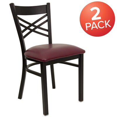 Flash Furniture Hercules Traditional Vinyl & Metal X-Back Restaurant Dining Chair, Burgundy, 2/Pack (2XU6FOBXBRV)