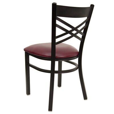 Flash Furniture Hercules Traditional Vinyl & Metal X-Back Restaurant Dining Chair, Burgundy, 2/Pack (2XU6FOBXBRV)