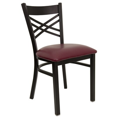Flash Furniture Hercules Traditional Vinyl & Metal X-Back Restaurant Dining Chair, Burgundy, 2/Pack (2XU6FOBXBRV)