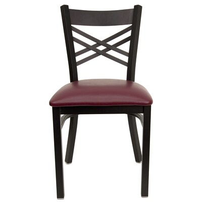 Flash Furniture Hercules Traditional Vinyl & Metal X-Back Restaurant Dining Chair, Burgundy, 2/Pack (2XU6FOBXBRV)