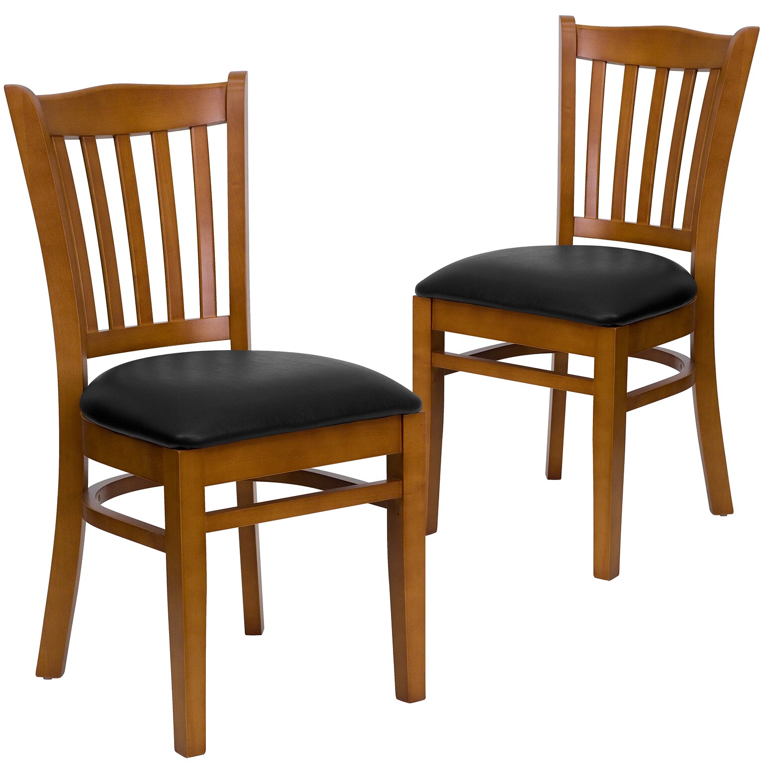 Flash Furniture Hercules Traditional Vinyl & Wood Slat Back Restaurant Dining Chair, Cherry/Black, 2/Pack (2XUW08CHYBKV)