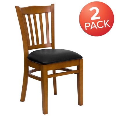 Flash Furniture Hercules Traditional Vinyl & Wood Slat Back Restaurant Dining Chair, Cherry/Black, 2/Pack (2XUW08CHYBKV)