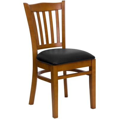 Flash Furniture Hercules Traditional Vinyl & Wood Slat Back Restaurant Dining Chair, Cherry/Black, 2/Pack (2XUW08CHYBKV)