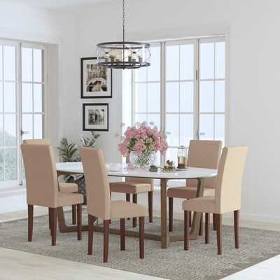 Flash Furniture Greenwich Series Midcentury Fabric Parsons Dining Chair, Beige, 6 Pack (6QYA379061BGE)