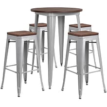 Flash Furniture Metal/Wood Restaurant Bar Table Set, 42H, Silver (CHWDTBCH12)