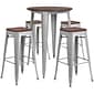 Flash Furniture Metal/Wood Restaurant Bar Table Set, 42"H, Silver (CHWDTBCH12)