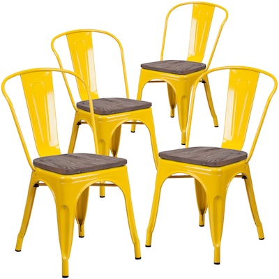 Flash Furniture Luke Contemporary Metal/Wood Stackable Dining Chair, Yellow, 4/Pack (4CH31230YLW)